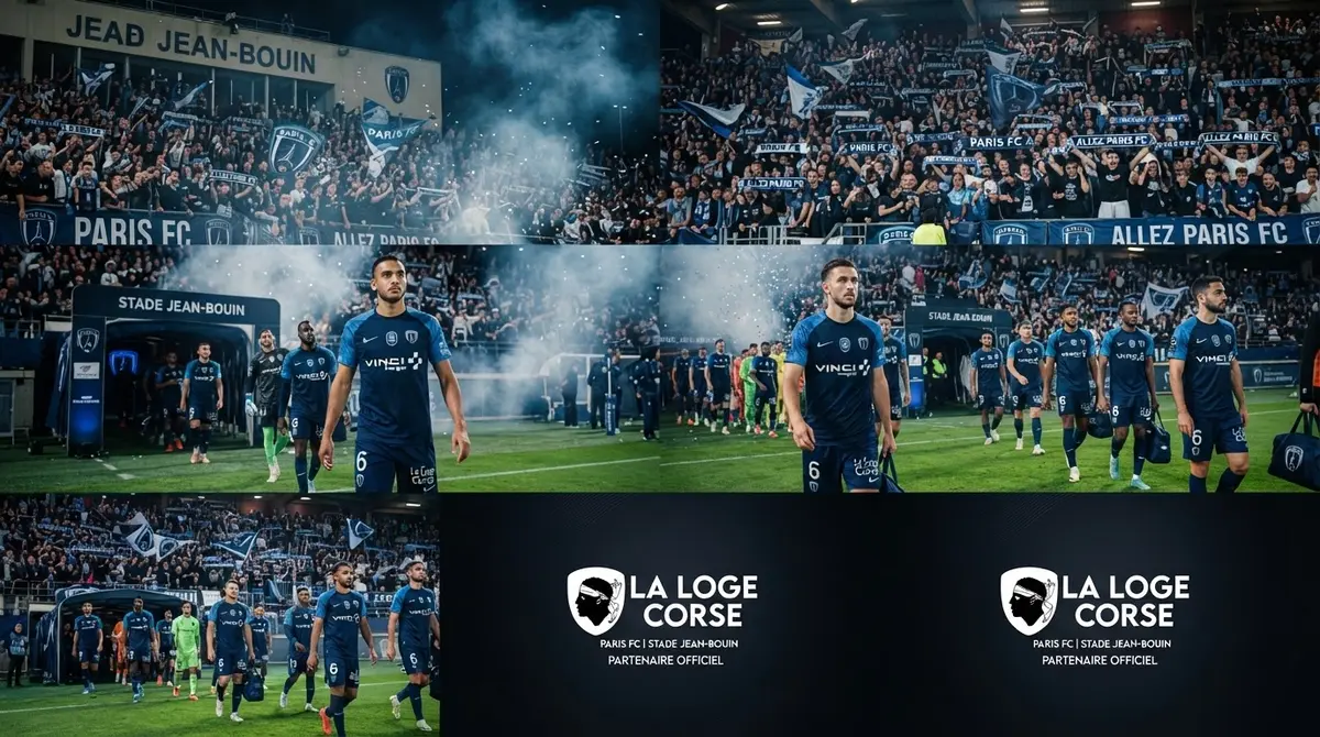 Les joueurs du Paris FC entrent sur la pelouse de Jean-Bouin devant les supporters